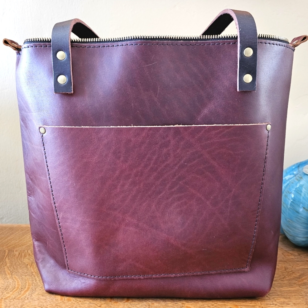 Portland Leather Cognac Zippered Medium Tote